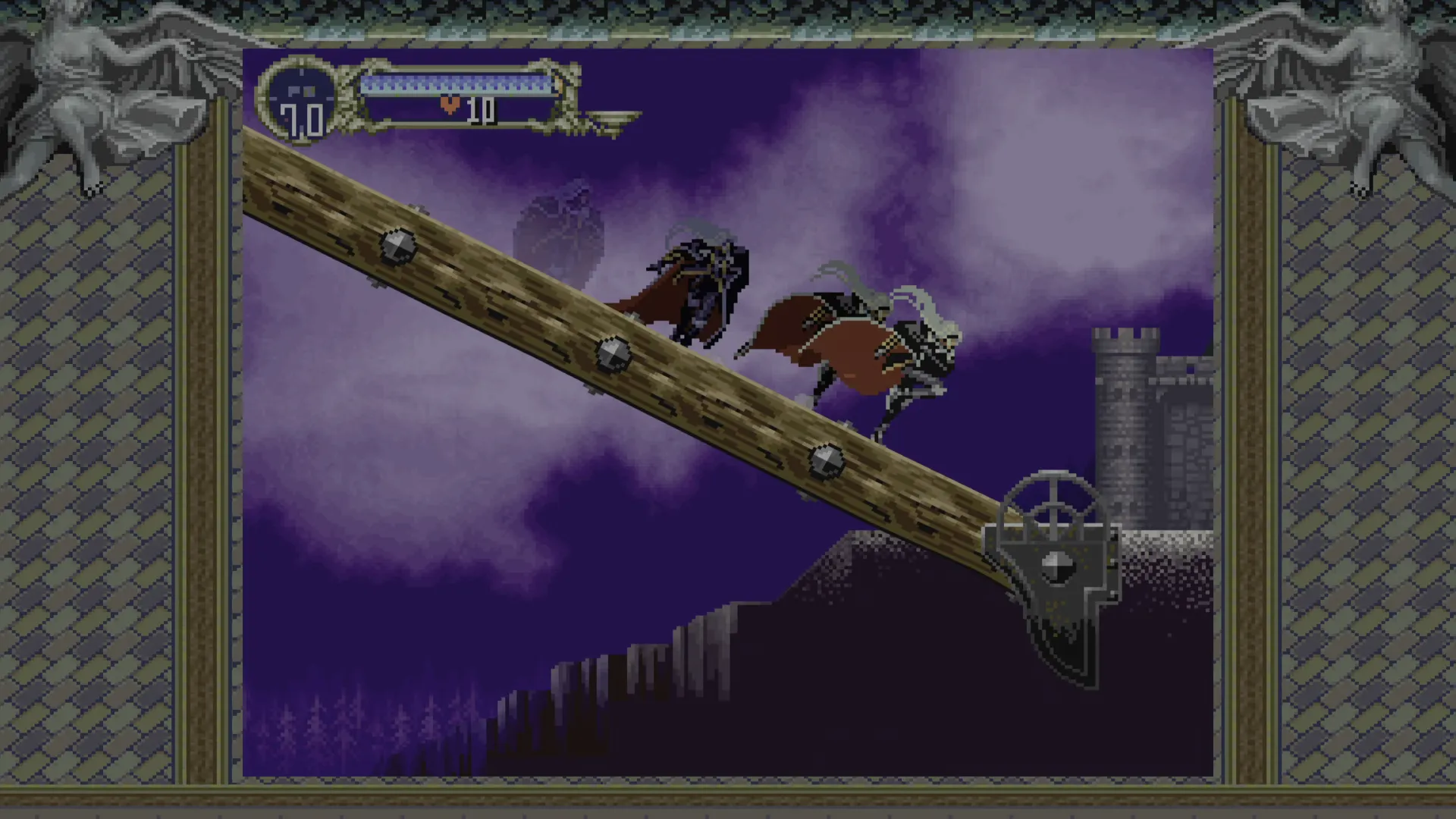 Alucard saltando hacia la entrada del castillo de Drácula